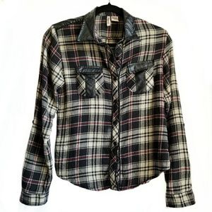 LEATHER TRIMMED FLANNEL long sleeves